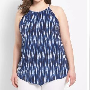 LANE BRYANT Blue & White Classic Halter Top with Handkerchief Hem
